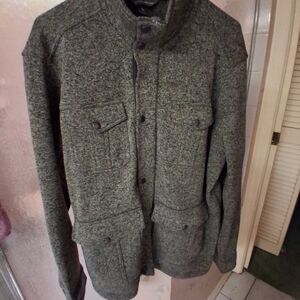 Eddie Bauer Mens Large Gray Heather Fleece Knit Jacket Snap Zipper